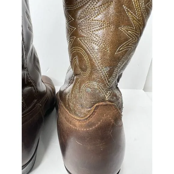 Men's Laredo Brown Leather Cowboy Western Lea Vamp Fox Size 9.5 EW