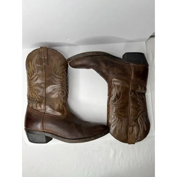 Men's Laredo Brown Leather Cowboy Western Lea Vamp Fox Size 9.5 EW