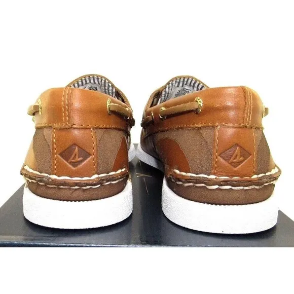 Mens Sperry 2-Eye Cross Lace Outer Banks Tan Brown Leather Slip On Boat Shoe NEW