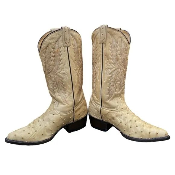 Mezcalero-Boots women’s 7.5/mens 6 ostrich leather midcalf. Western stitch. GUC!
