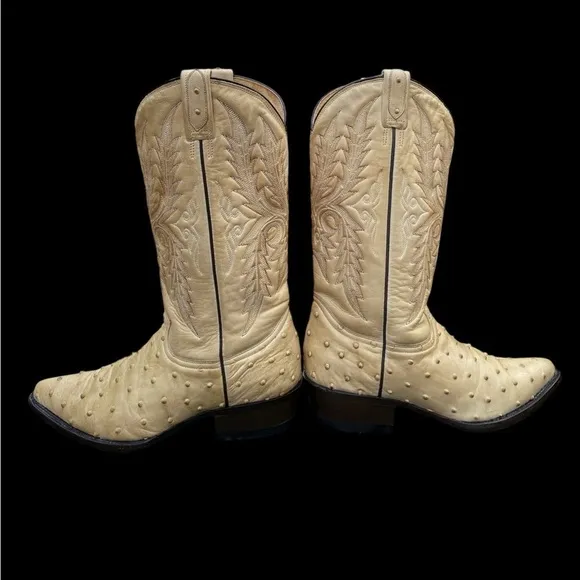 Mezcalero-Boots women’s 7.5/mens 6 ostrich leather midcalf. Western stitch. GUC!