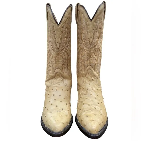 Mezcalero-Boots women’s 7.5/mens 6 ostrich leather midcalf. Western stitch. GUC!