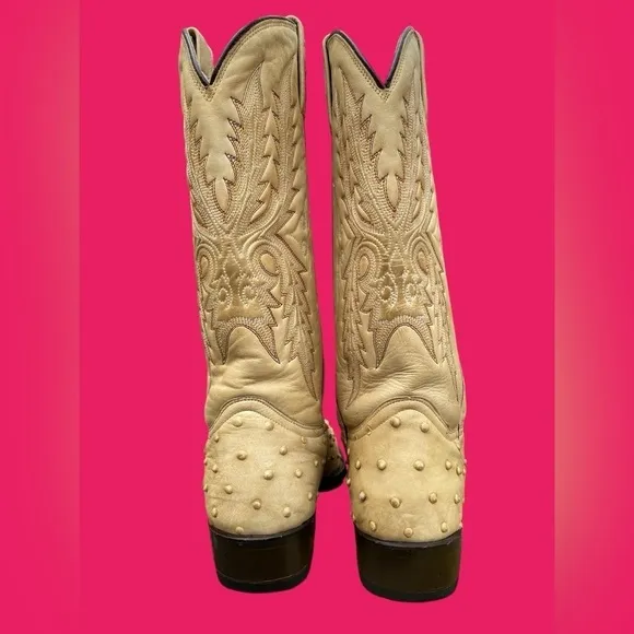 Mezcalero-Boots women’s 7.5/mens 6 ostrich leather midcalf. Western stitch. GUC!