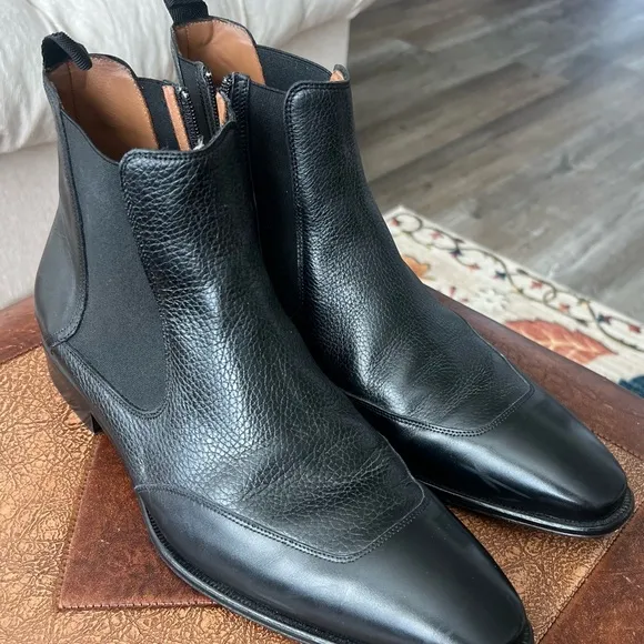 Mezlan Cadence Leather Zip Chelsea Boot Black, Size 11 M.