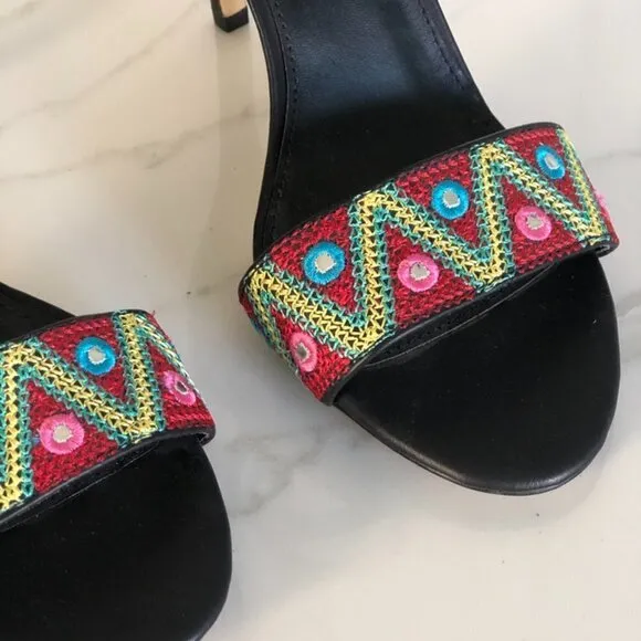 Mia Shoes Rama Colorful Stitched Black Heels Sz 9