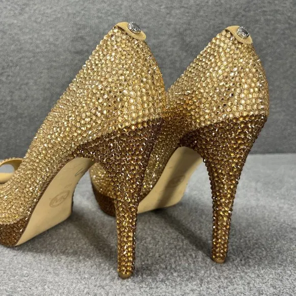 Michael Kors High Heels Shoes 8M Platform Nude Pumps Open Toe handmade ringstone