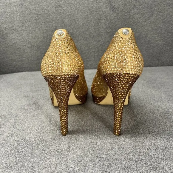 Michael Kors High Heels Shoes 8M Platform Nude Pumps Open Toe handmade ringstone