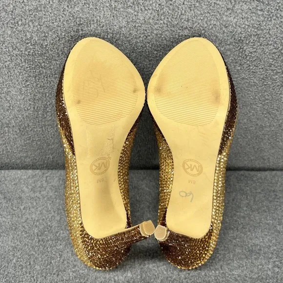 Michael Kors High Heels Shoes 8M Platform Nude Pumps Open Toe handmade ringstone