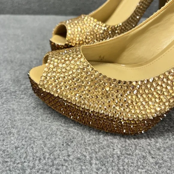 Michael Kors High Heels Shoes 8M Platform Nude Pumps Open Toe handmade ringstone