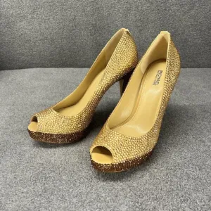 Michael Kors High Heels Shoes 8M Platform Nude Pumps Open Toe handmade ringstone