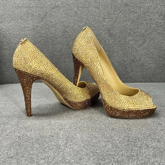 Michael Kors High Heels Shoes 8M Platform Nude Pumps Open Toe handmade ringstone