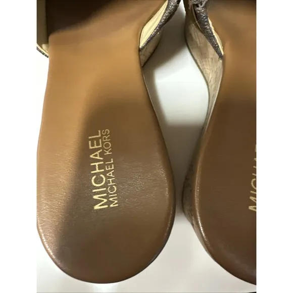 Michael Kors Jilly MK print platform kork slide shoes brown Worn Once sz 7