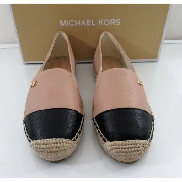 Michael Kors Kendrick Slip On Espadrille Flat Shoes MK Logo Oyster Black