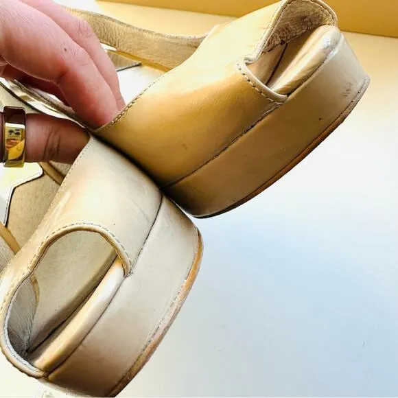 MICHAEL KORS Nude Beige Tan Leather Peep Toe Slingback 5” Heel Pumps Shoes 7