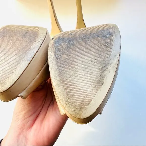 MICHAEL KORS Nude Beige Tan Leather Peep Toe Slingback 5” Heel Pumps Shoes 7