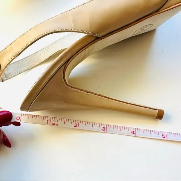 MICHAEL KORS Nude Beige Tan Leather Peep Toe Slingback 5” Heel Pumps Shoes 7