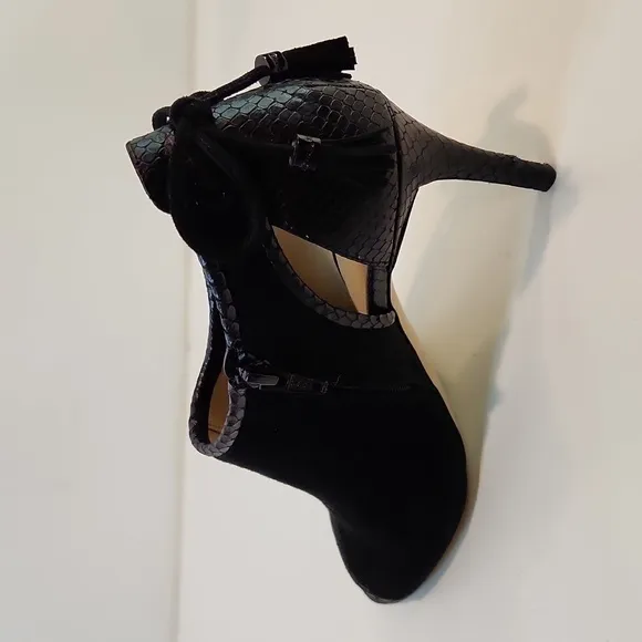 Michael Kors Open Toe Leather &amp; Suede Boot Heels Shoes SZ 8M EU 38.5M EUC NICE!