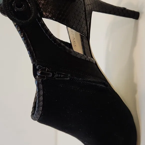 Michael Kors Open Toe Leather &amp; Suede Boot Heels Shoes SZ 8M EU 38.5M EUC NICE!