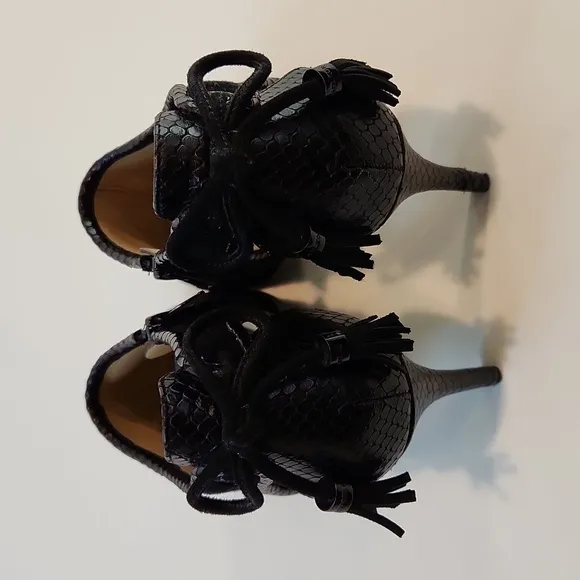 Michael Kors Open Toe Leather &amp; Suede Boot Heels Shoes SZ 8M EU 38.5M EUC NICE!