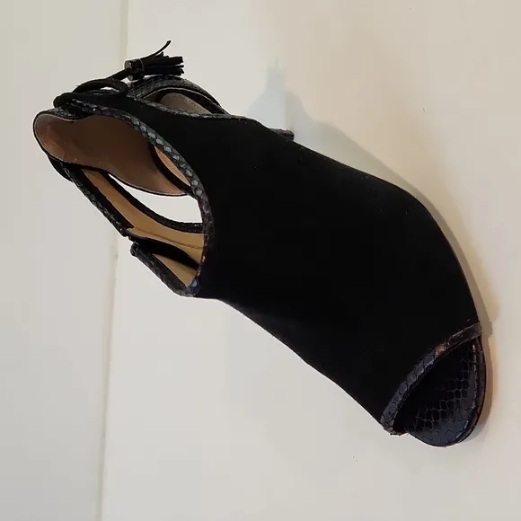 Michael Kors Open Toe Leather &amp; Suede Boot Heels Shoes SZ 8M EU 38.5M EUC NICE!