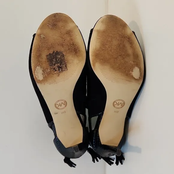 Michael Kors Open Toe Leather &amp; Suede Boot Heels Shoes SZ 8M EU 38.5M EUC NICE!