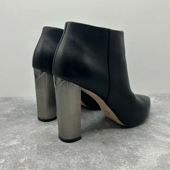 Michael Kors Paloma Black Bootie Boots Size 6.5 M Leather Block Heels Pointed