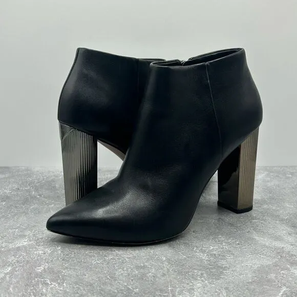 Michael Kors Paloma Black Bootie Boots Size 6.5 M Leather Block Heels Pointed
