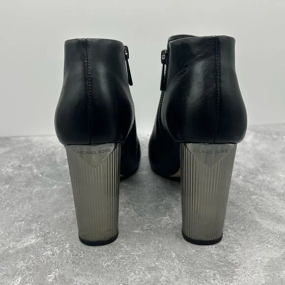 Michael Kors Paloma Black Bootie Boots Size 6.5 M Leather Block Heels Pointed