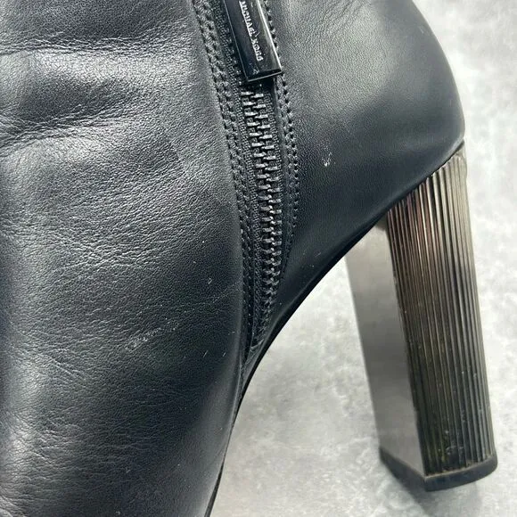 Michael Kors Paloma Black Bootie Boots Size 6.5 M Leather Block Heels Pointed