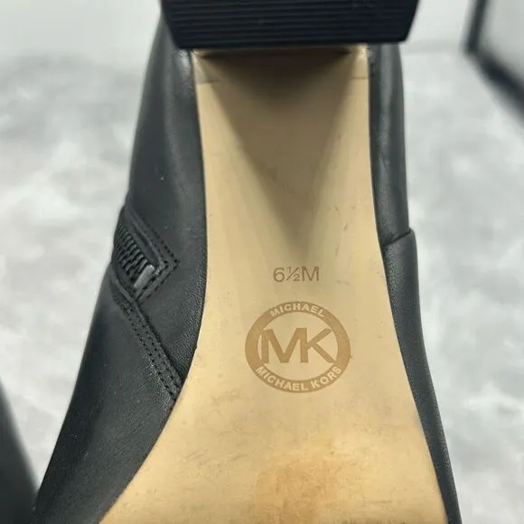 Michael Kors Paloma Black Bootie Boots Size 6.5 M Leather Block Heels Pointed