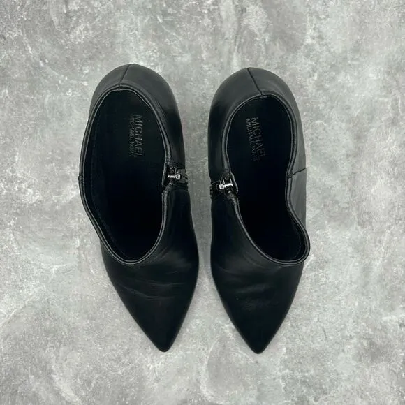 Michael Kors Paloma Black Bootie Boots Size 6.5 M Leather Block Heels Pointed