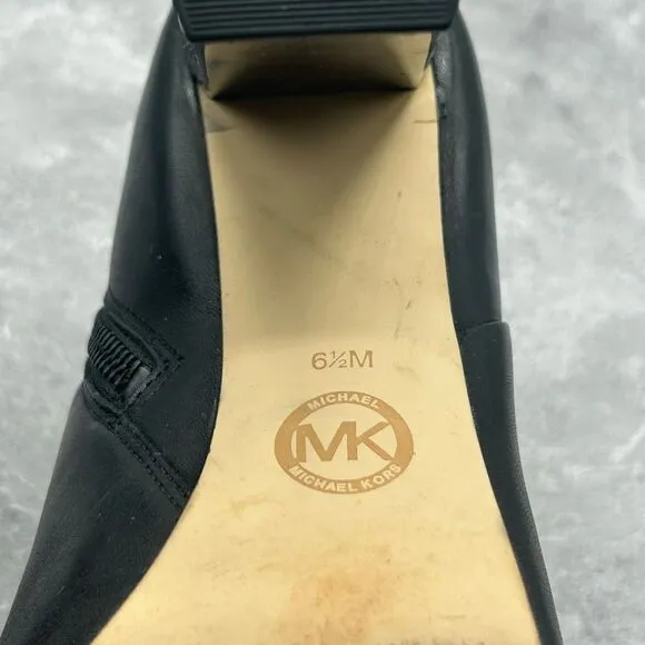 Michael Kors Paloma Black Bootie Boots Size 6.5 M Leather Block Heels Pointed