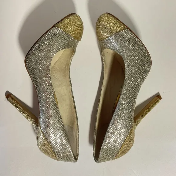 Michael Kors Sinclair‎ Gold Silver Pump Cap Toe - Size 8M Women's Shoes