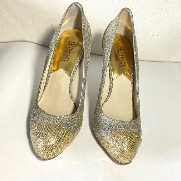 Michael Kors Sinclair‎ Gold Silver Pump Cap Toe - Size 8M Women's Shoes