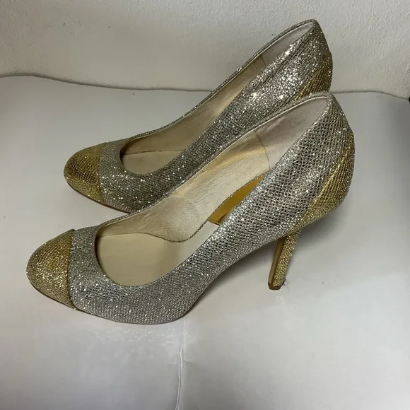 Michael Kors Sinclair‎ Gold Silver Pump Cap Toe - Size 8M Women's Shoes