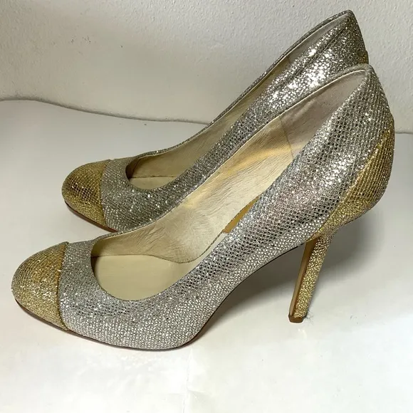 Michael Kors Sinclair‎ Gold Silver Pump Cap Toe - Size 8M Women's Shoes