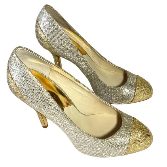 Michael Kors Sinclair‎ Gold Silver Pump Cap Toe - Size 8M Women's Shoes