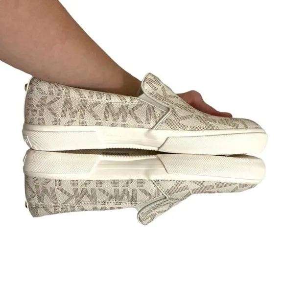 Michael Kors white gold mk signs slip on shoes