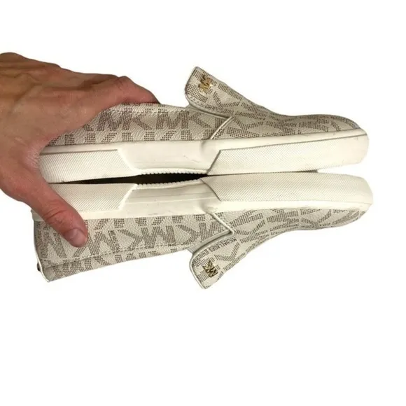 Michael Kors white gold mk signs slip on shoes