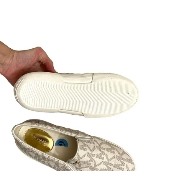 Michael Kors white gold mk signs slip on shoes