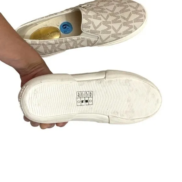 Michael Kors white gold mk signs slip on shoes