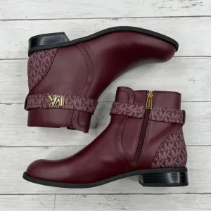 Michael Kors Women's Rory Burgundy logo  trim Ankle Boots size 10 Gold accents