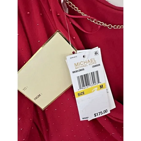 Michael Kors Women's Studded Long-Sleeve Bodycon Dress Crimson Red Size M