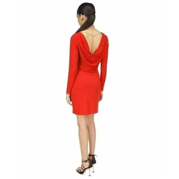 Michael Kors Women's Studded Long-Sleeve Bodycon Dress Crimson Red Size M