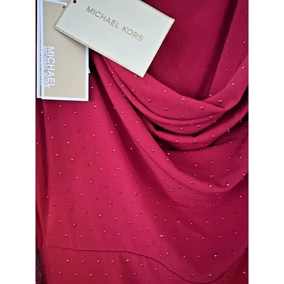 Michael Kors Women's Studded Long-Sleeve Bodycon Dress Crimson Red Size M