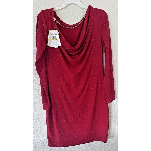 Michael Kors Women's Studded Long-Sleeve Bodycon Dress Crimson Red Size M
