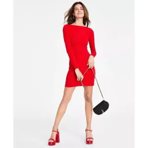 Michael Kors Women's Studded Long-Sleeve Bodycon Dress Crimson Red Size M