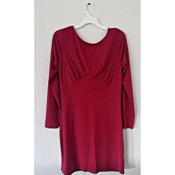 Michael Kors Women's Studded Long-Sleeve Bodycon Dress Crimson Red Size M