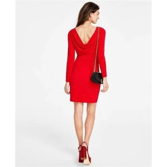 Michael Kors Women's Studded Long-Sleeve Bodycon Dress Crimson Red Size M
