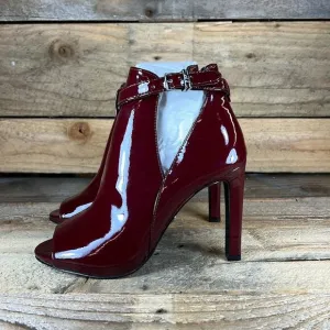 MICHAEL Michael Kors Lawson Open Toe Leather Bootie - Burgundy - 6 - NWOB